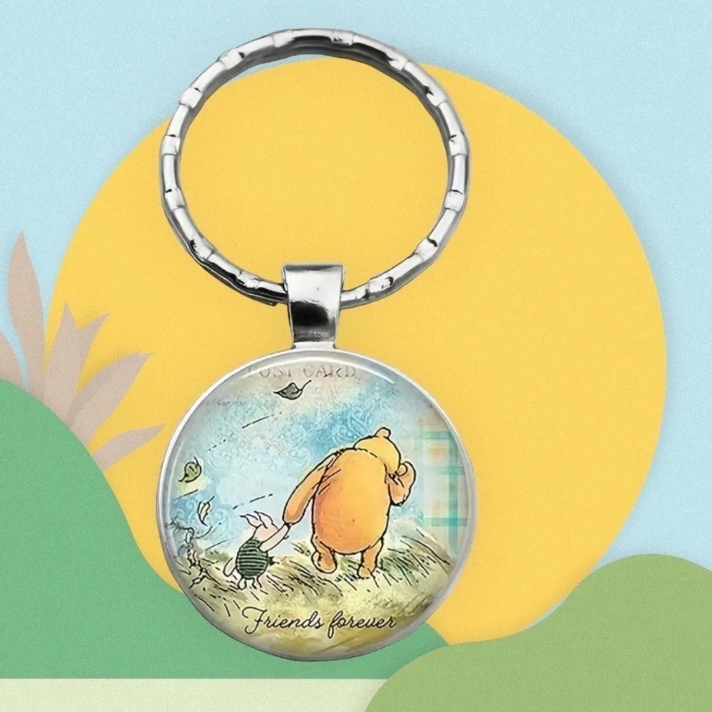 Winnie The Pooh Keychain Friends Forever Round Pendant Keyring Pooh Piglet